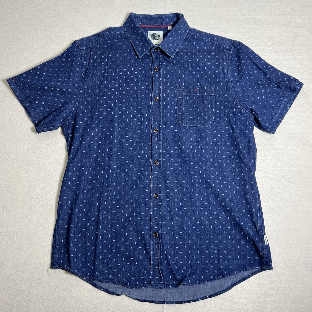 7 Diamonds Shirt Mens XL Blue Button‎ Up Short Sleeve Indigo Denim Spandex